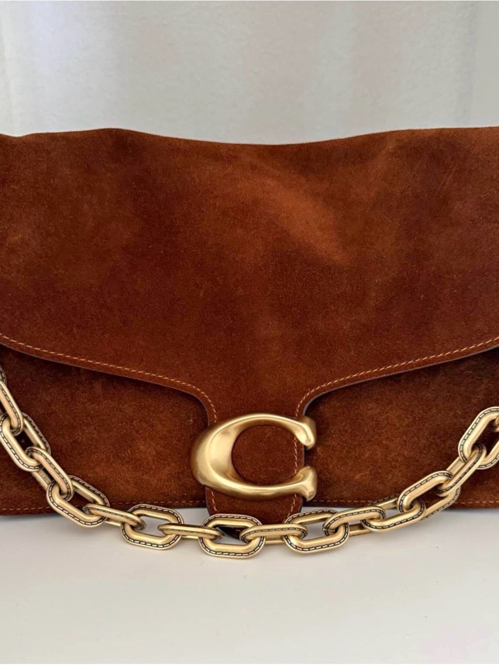 Coach Tabby 26 Suede Shoulder Bag in Chestnut with Gold Hardware